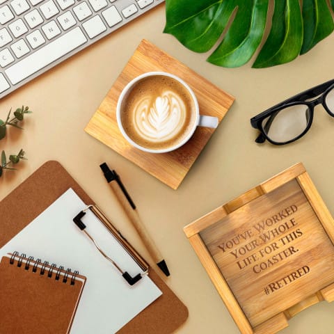 Engraved Bamboo Coaster Set of 4