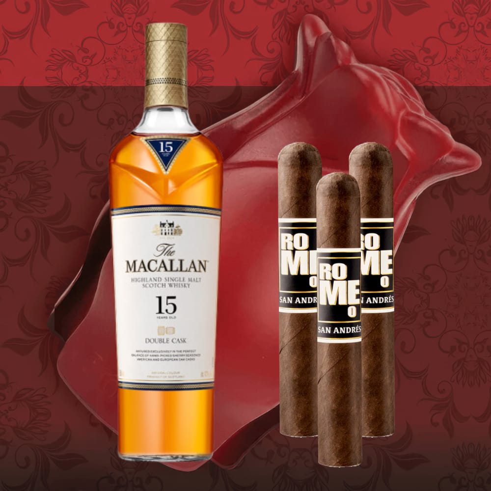 Macallan 15 Year Scotch Whisky with Bro-Rose & Cigar Set