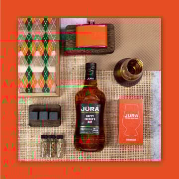 Personalized Father’s Day Jura Scotch Gift Set in Argyle Box with Flask & Glencairn Glass