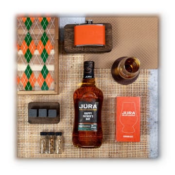 Personalized Father’s Day Jura Scotch Gift Set in Argyle Box with Flask & Glencairn Glass