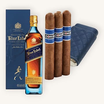 Blue Chip Johnnie Walker Blue Label & Cohiba Cigar Gift Set in Leather Case