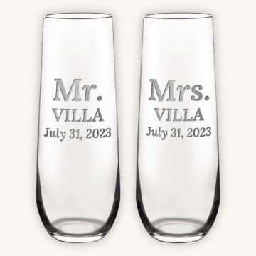 Engraved Stemless Champagne Flute Glasses (Set of 2)
