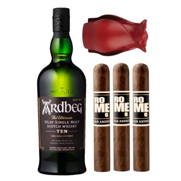 Ardbeg 10 Year Scotch Whisky with Bro-Rose & Cigars Gift Set