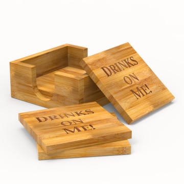 Engraved Bamboo Coaster Set of 4
