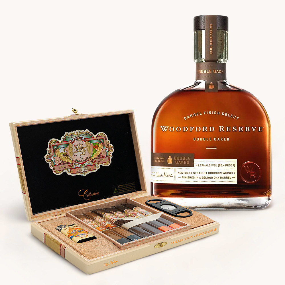 Share a Woodford Double Oaked Bourbon Whiskey & Premium Cigars Gift Set  Online!