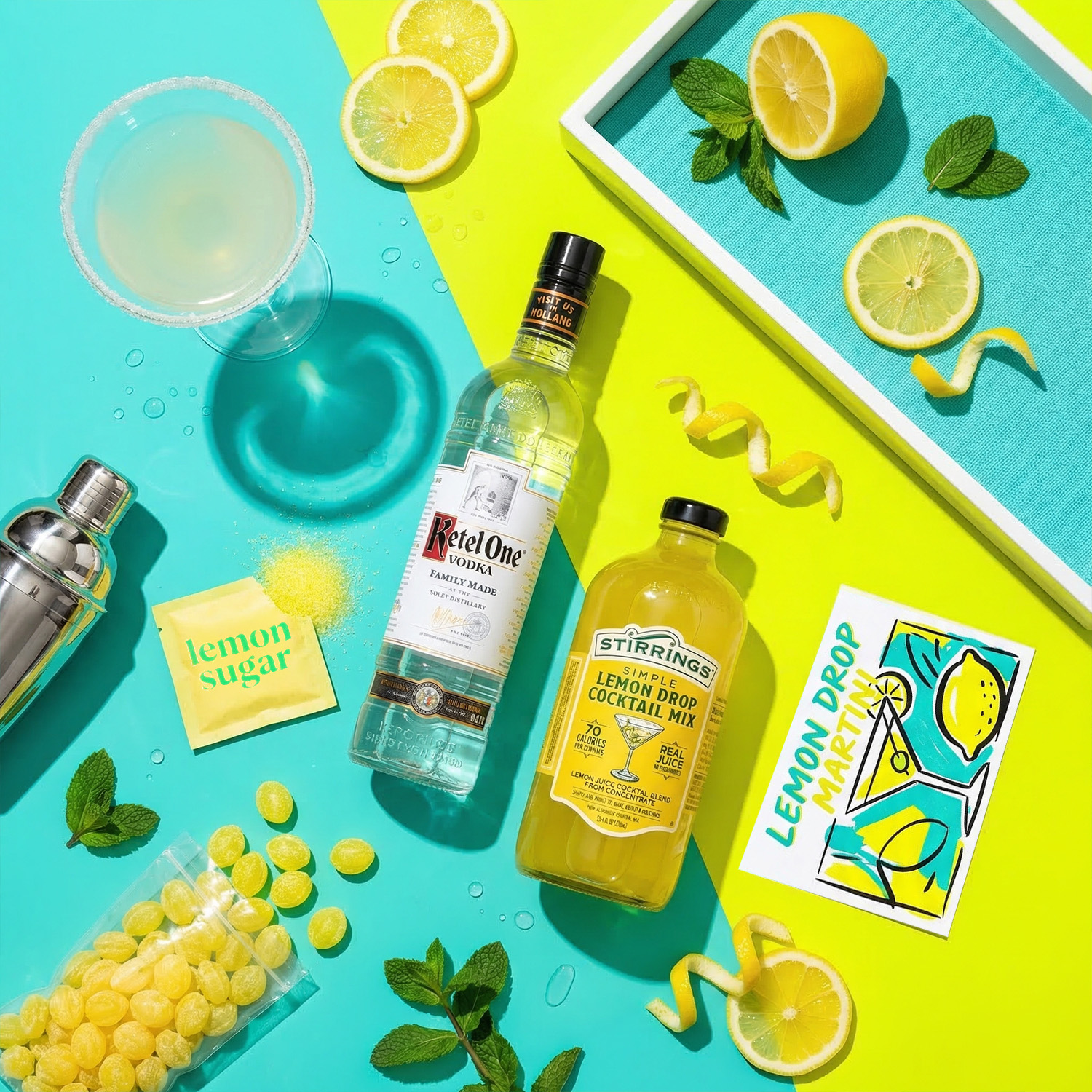 Ketel One Lemon Drop Martini Gift Set with Mix & Sugar