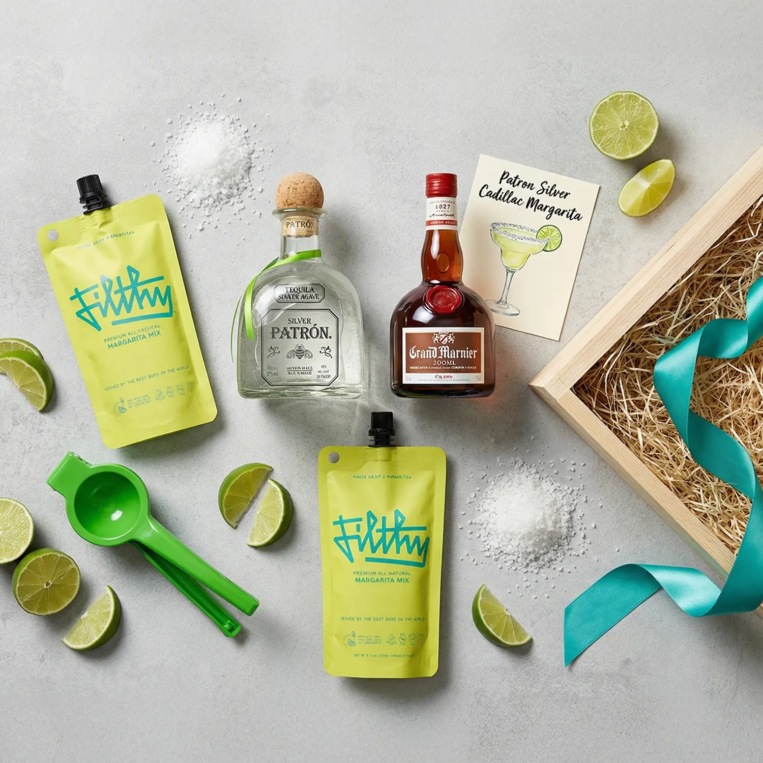 Filthy Margarita mix with patron tequila and cactus margarita glass cocktail gift set