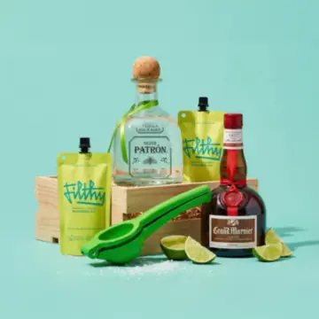Filthy Margarita mix with patron tequila and cactus margarita glass cocktail gift set