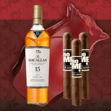 Macallan 15 Year Scotch Whisky with Bro-Rose & Cigars Gift Set