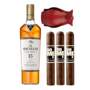 Macallan 15 Year Scotch Whisky with Bro-Rose & Cigars Gift Set