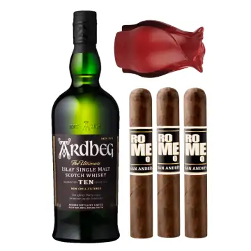 Ardbeg 10 Year Scotch Whisky with Bro-Rose & Cigars Gift Set