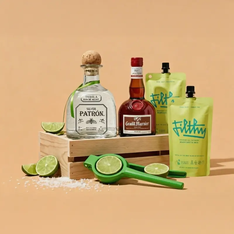 Filthy Margarita mix with patron tequila and cactus margarita glass cocktail gift set