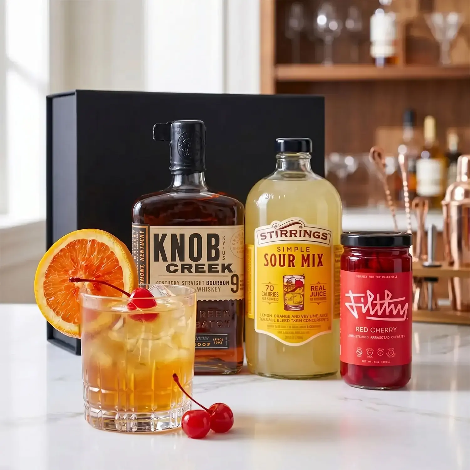 knob creek Kentucky bourbon whiskey sour mix with filthy cherry