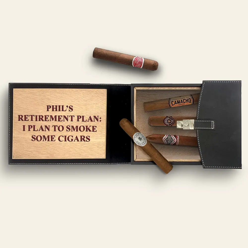Black Leather Cigar Travel Case with Cigars