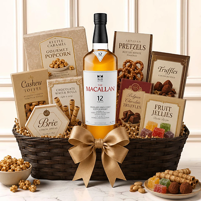 Macallan 12 Year Single Malt Scotch Gift Basket