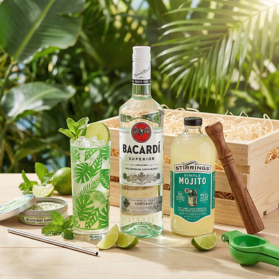 Mojito Cocktail Crate Gift Set with Bacardi Rum