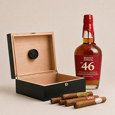 Maker's Mark 46 Bourbon Photo Humidor, Whisky & Cigar Gift Set Maker's Mark 46 Bourbon Photo Humidor, Whisky & Cigar Gift Set