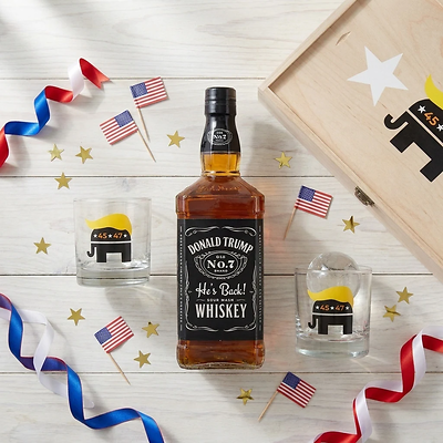 Trump Republican Elephant Whiskey Gift Set with Glasses in Wooden Box Trump Republican Elephant Whiskey Gift Set with Glasses in Wooden Box