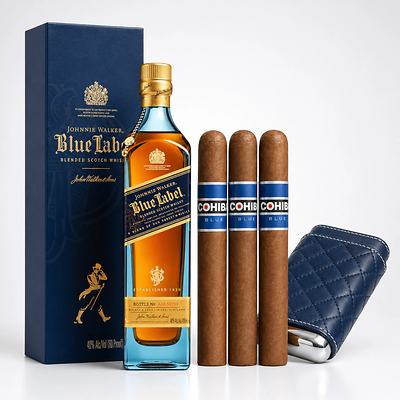 Blue Chip Johnnie Walker Blue Label & Cohiba Cigar Gift Set in Leather Case Blue Chip Johnnie Walker Blue Label & Cohiba Cigar Gift Set in Leather Case