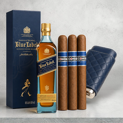 Blue Chip Johnnie Walker Blue Label & Cohiba Cigar Gift Set in Leather Case Blue Chip Johnnie Walker Blue Label & Cohiba Cigar Gift Set in Leather Case