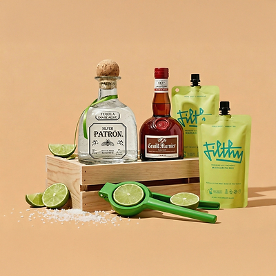Filthy Margarita mix with patron tequila and cactus margarita glass cocktail gift set
