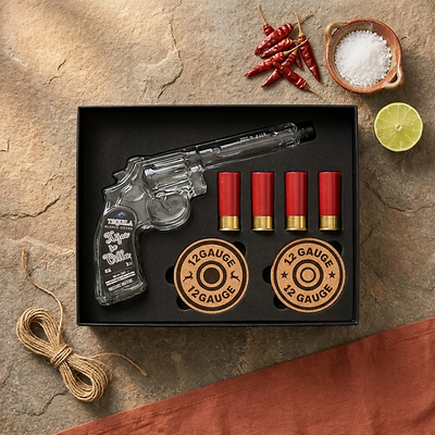 Hijos de Villa Plata Revolver Tequila Bottle Gift Set